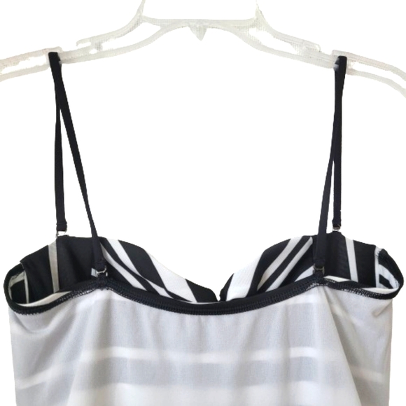 NWOT Kenneth Cole Black & White Stripe 1 Pc Swimsuit, Sz L - Picture 13 of 15